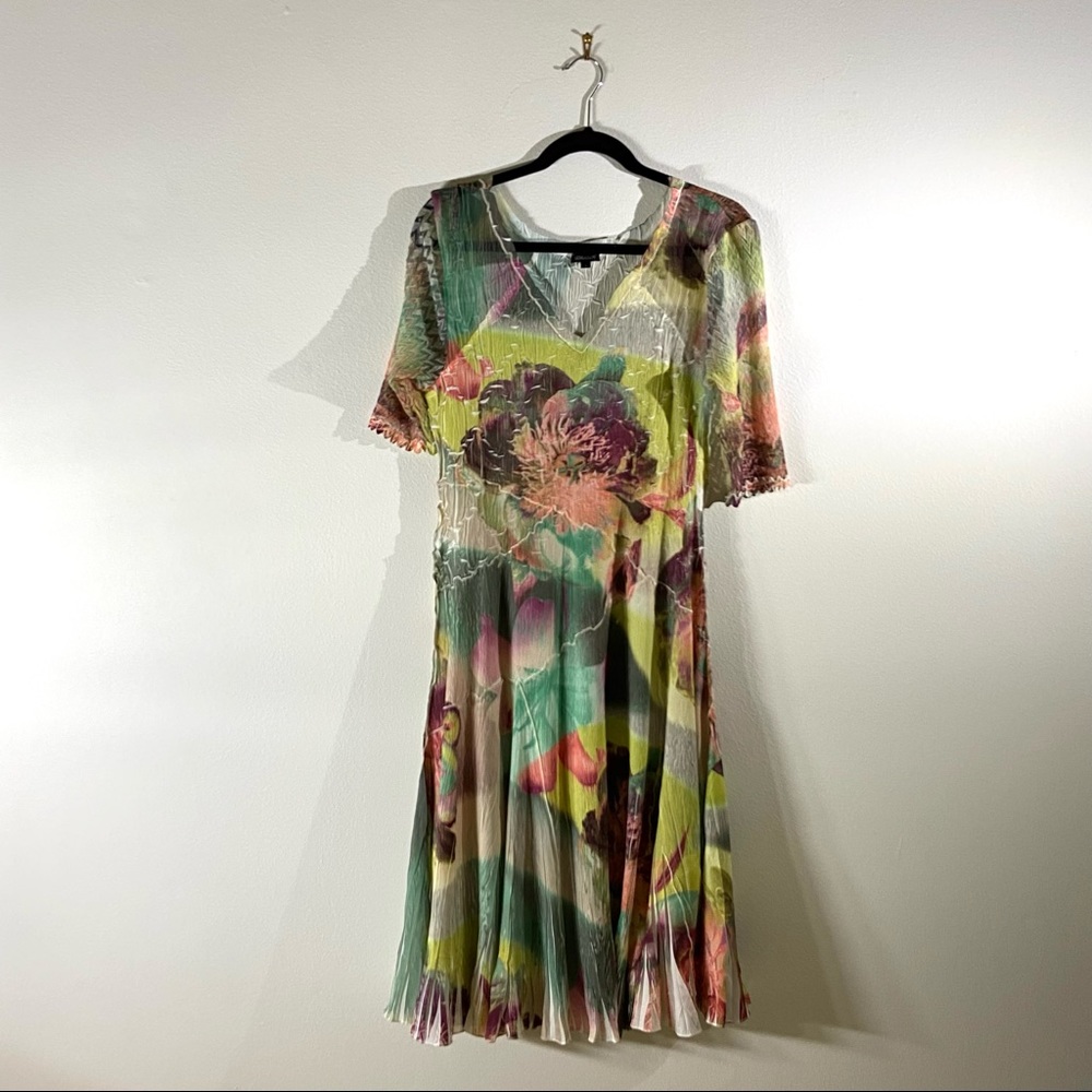 Komarov Size L Floral Abstract Watercolor Midi Dress Weddings Beach Party